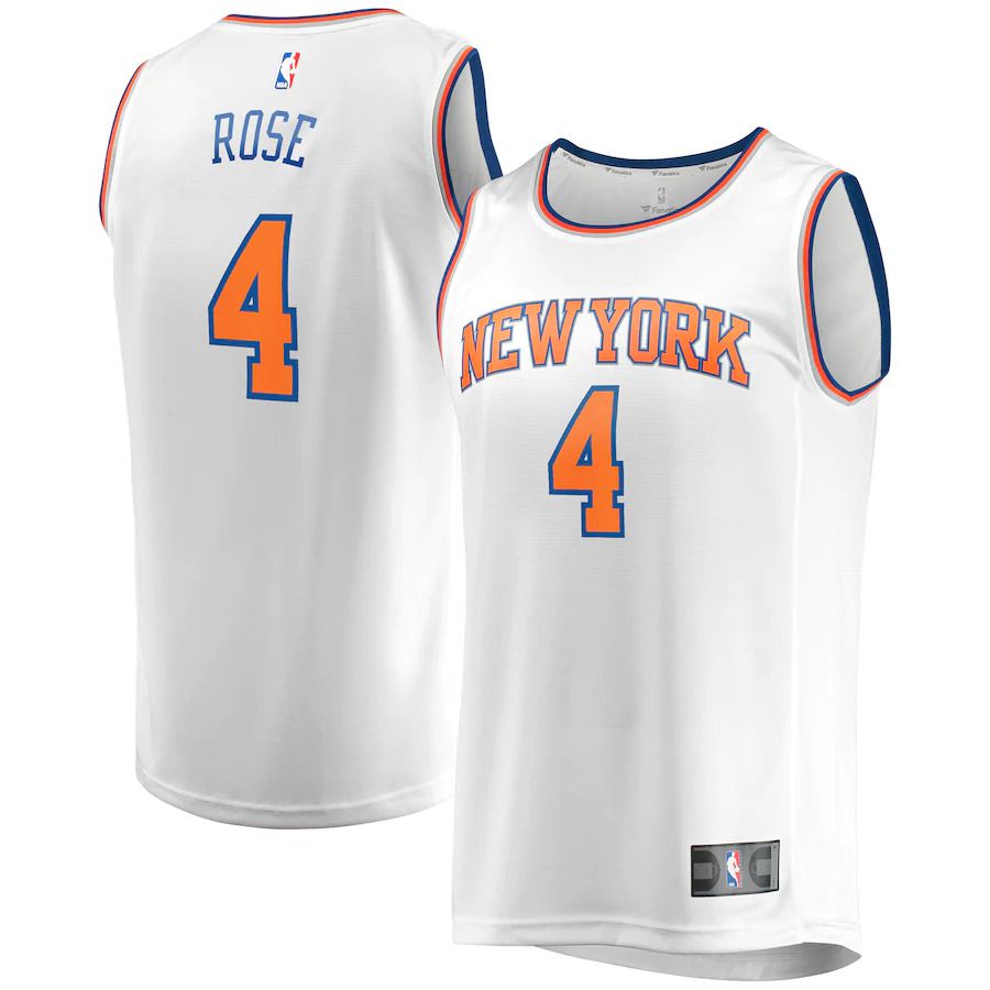 Men New York Knicks 4 Derrick Rose Fanatics Branded White 2022-23 Fast Break Replica NBA Jersey